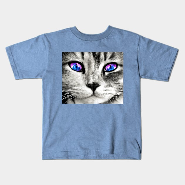 Galaxy Cat Eyes Kids T-Shirt by julieerindesigns